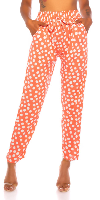 Trendy summer pants with polka dots Coral